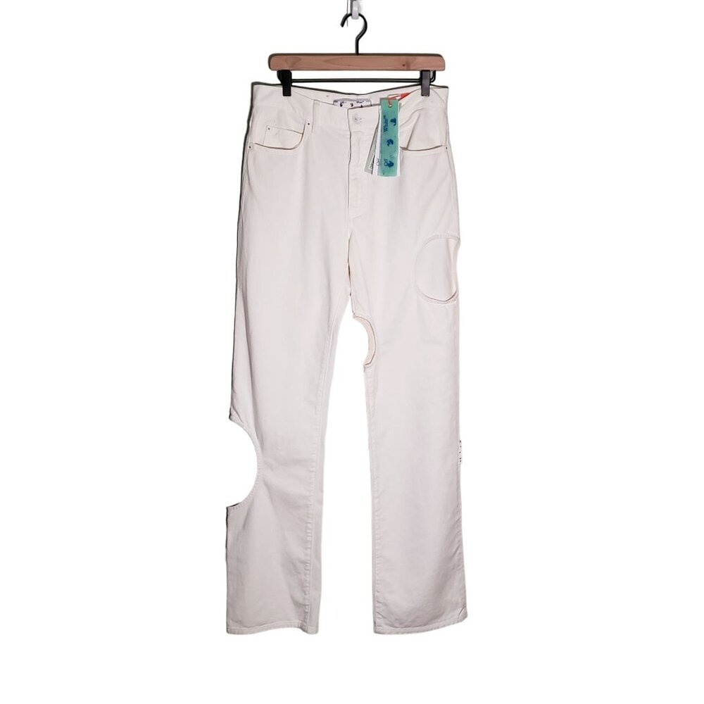 Off-White Virgil Abloh Meteor straight leg White Jeans Size 30 Cut Out NEW $775